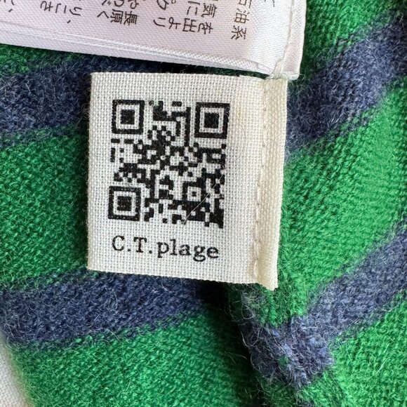 C.T. Plage 100% Cashmere Kelly Green Navy Blue Strip Crew Neck Sweater Size S - Picture 12 of 12